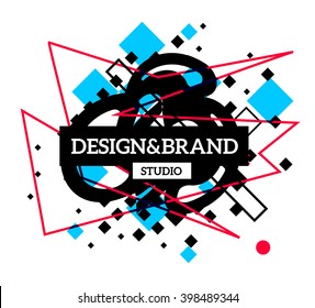 Vector illustration of colorful abstract composition with black frame and text isolated on white background. Line art design for web, site, banner, poster, board, card, paper print, t-shirt.