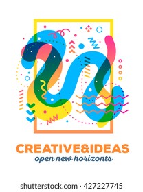 Vector illustration of colorful abstract composition with text on white background. Creative and ideas concept template. Flat art design for web, site, banner, poster, board, card, paper print