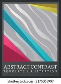 Vector illustration of colorful abstract contrasting varied geometric shapes. Modern template design with text and abstraction.