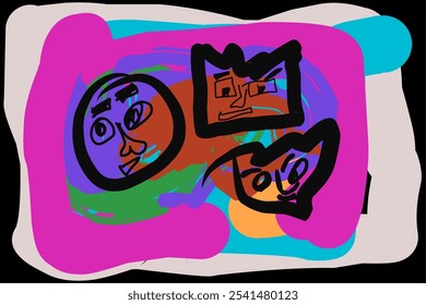 Vektorgrafik von buntem abstraktem Gesichtsporträt im Doodle-Stil, kubistische Kunst. Grafik Bild Vektor