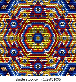 vector illustration of colorful abstract seamless pattern inspired in mexican huichol art style. Can be tiled