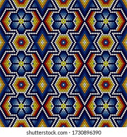 vector illustration of colorful abstract seamless pattern inspired in mexican huichol art style. Can be tiled