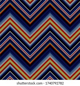 vector illustration of colorful abstract seamless pattern inspired in beaded handcraft from mexican huichol art style. Can be tiled