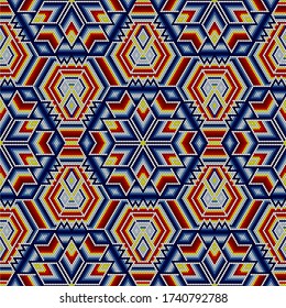 vector illustration of colorful abstract seamless pattern inspired in beaded handcraft from mexican huichol art style. Can be tiled