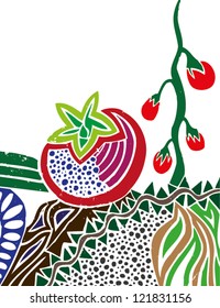 Vector illustration of colorful abstract tomato garden background.