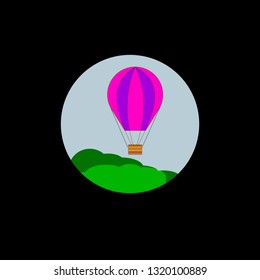 vector Illustration of colorful air balloon in focus on black background