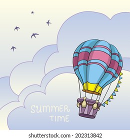 Vector illustration of colorful air balloon  in the sky