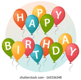 Vector illustration of colorful air balloons with text Happy Birthday