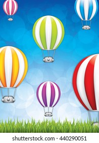 Vector illustration of colorful air balloons on the blue sky