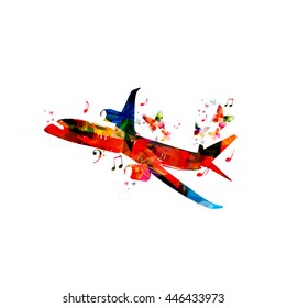 Vector illustration of colorful airplane with butterflies