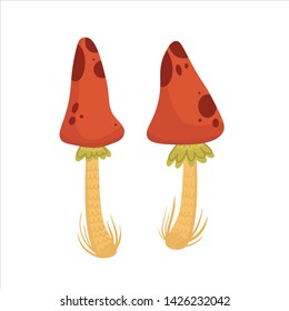 Vector illustration colorful autumn leaves and mushrooms. Fall season. Forest. Simple cartoon flat style. Vector illustration