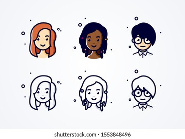 Vector Illustration Colorful Avatar Set Of Pretty Different Nationality Girls