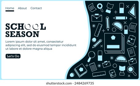 Vector illustration, colorful back to school landing page with illustrations of school equipment and an interesting concept, flat design style