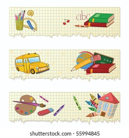 Vector illustration of Colorful Back to school banners or stickers set