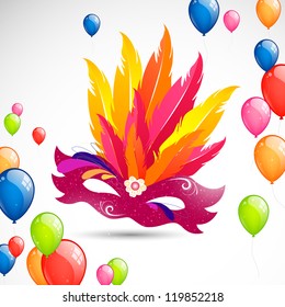 Vector Illustration of a Colorful Background with Carnival Mask and Balloons