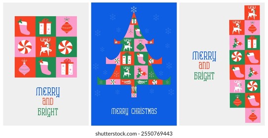 Vektorgrafik von buntem Hintergrund für Frohe Weihnachten und Neujahr Saisons Greetings Template