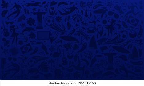 Vector illustration colorful background. World of Brasil pattern with modern and traditional elements. 2019 trend. Championship Conmeball Copa America 2019 in Brazil.