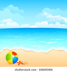 vector illustration of colorful ball and shell on sea beach
