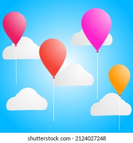 Vector illustration of colorful balloons and clouds