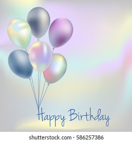 Vector illustration of colorful balloons. Postcard Happy Birthday, invitation.