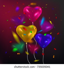 Vector illustration of colorful balloons shape of heart. Happy Valentines Day