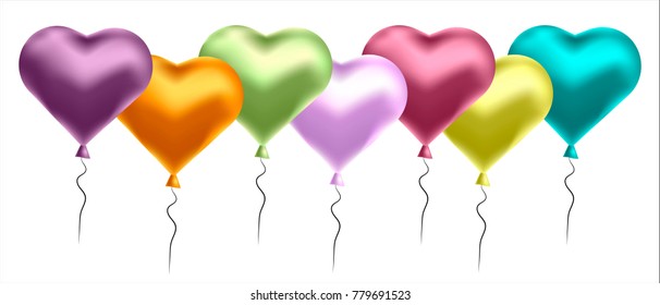 Vector illustration with colorful balloons in the shape of heart. Background for postcards, posters.