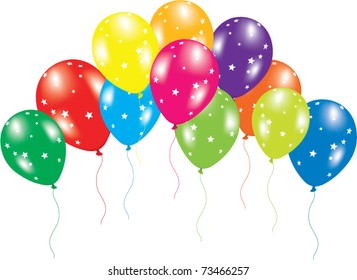 vector illustration of colorful balloons with stars on white background