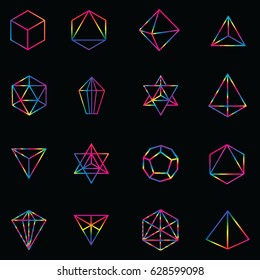 vector illustration of colorful banner with rainbow geometrical shapes on dark background 