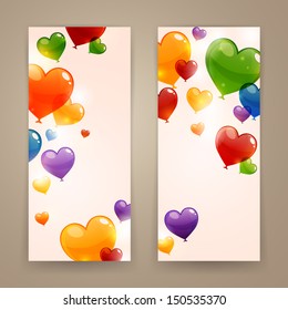 Vector Illustration of Colorful Banners with Heart Balloons