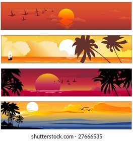 Vector illustration of Colorful banners set with tropical summer designs