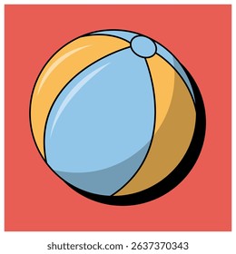A vector illustration of a colorful beach ball on a red background