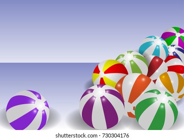 Vector illustration of colorful beach balls on a blue background
