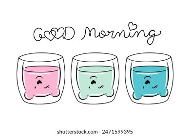 Ilustración vectorial de copas de oso colorido con texto de buenos días y fondo blanco