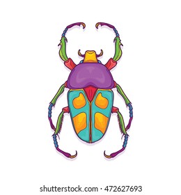 Vector Illustration of Colorful Beetle Bug Insect Hand Drawn, Jumnos ruckeri 
