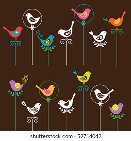 Vector illustration of a colorful bird collection. I also have a matching flower set. Please see my portfolio.