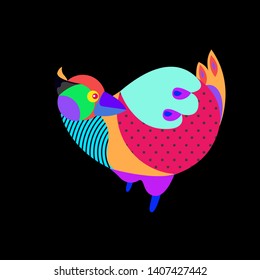 Vector Illustration Colorful Birds and Chicken in Flat Colors. Illustration can Use for Logo, pattern, background, print, fabric, website, landing page and decoration.