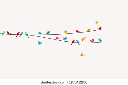 Vector illustration of colorful birds on a String Wires