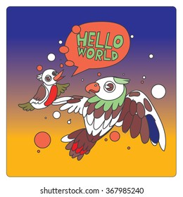 vector illustration colorful birds say hello to the world