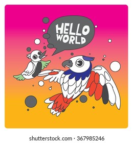 vector illustration colorful birds say hello to the world