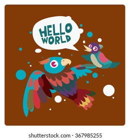 vector illustration colorful birds say hello to the world