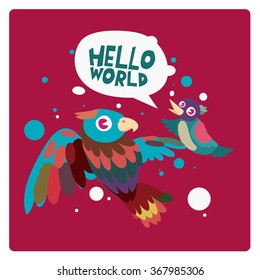 vector illustration colorful birds say hello to the world
