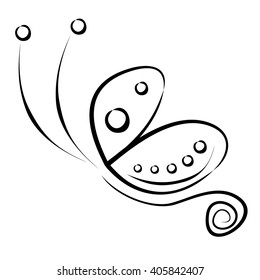 Vector illustration of colorful black and white cartoon butterfly, isolated on the white background  Series of Animals and Insects Illustrations.