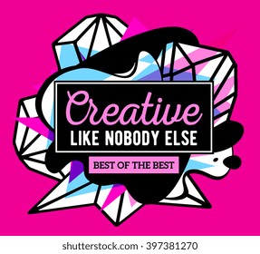Vector illustration of colorful blue and white abstract composition with black frame and text on pink background. Line art design for web, site, banner, poster, board, card, paper print, t-shirt.