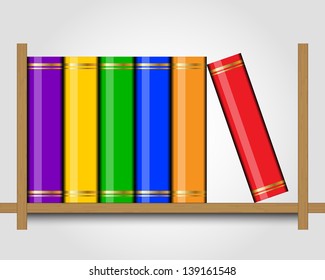 Vector illustration of colorful books on a shelf