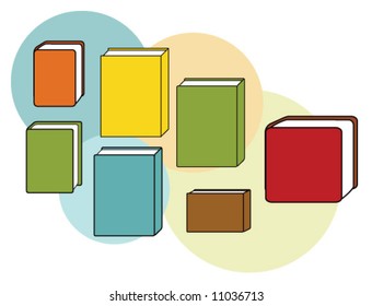 Vector illustration of colorful books in various sizes. Rearrange, re-size & recolor to your liking.