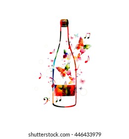 Vector illustration of colorful bottle with butterflies