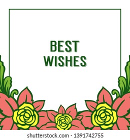 Vector illustration colorful bouqet frames blooms for best wishes text