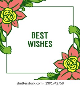 Vector illustration colorful bouqet frames blooms for best wishes text