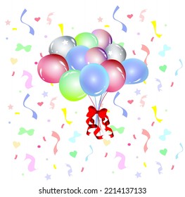  Vector Illustration colorful bouquet balloon and red ribbon on pastel  pattern background.Object for decorate greeting card, wallpaper,web,Happy new year,Valentine, birth day,wedding and party.