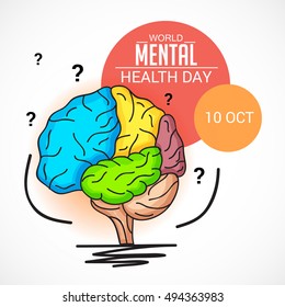 Vector illustration of a Colorful Brain with stylish text for World Mental Health Day.